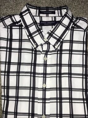 Daniel Cremieux wrinkle free White and Black Plaid Button-Down Shirt SZ XL